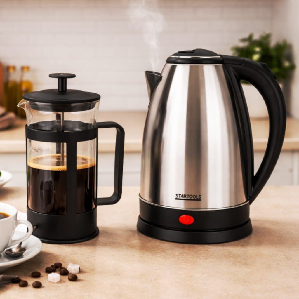 Chaleira 2 litros e Cafeteira Prensa Francesa 300ml Jarra Elétrica Inox 127V/220V