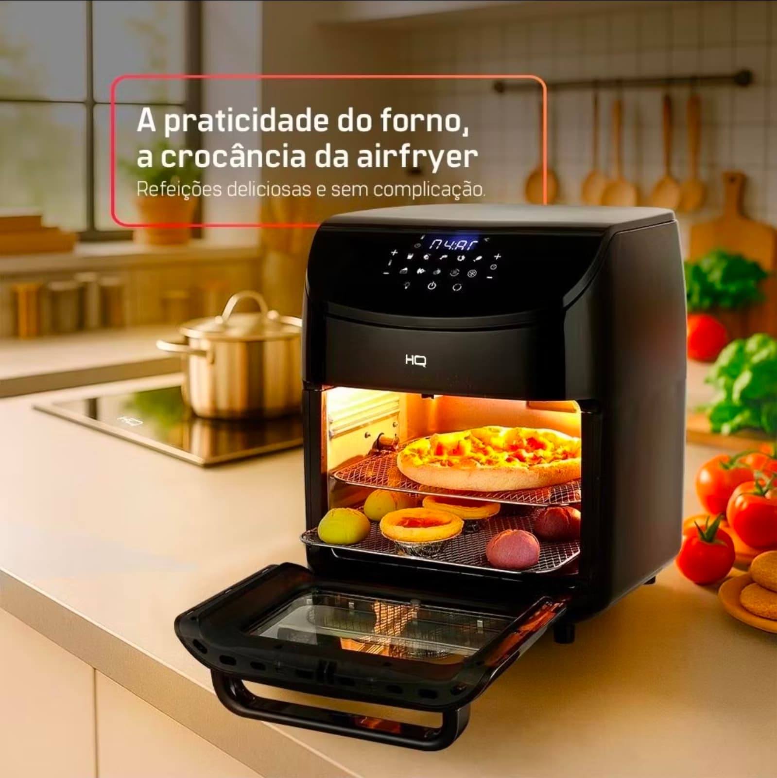 Fritadeira Sem Óleo AirFryer Oven HQ 5 em 1 12 litros Digital Com visor Preta HQ-AFO12LDVG